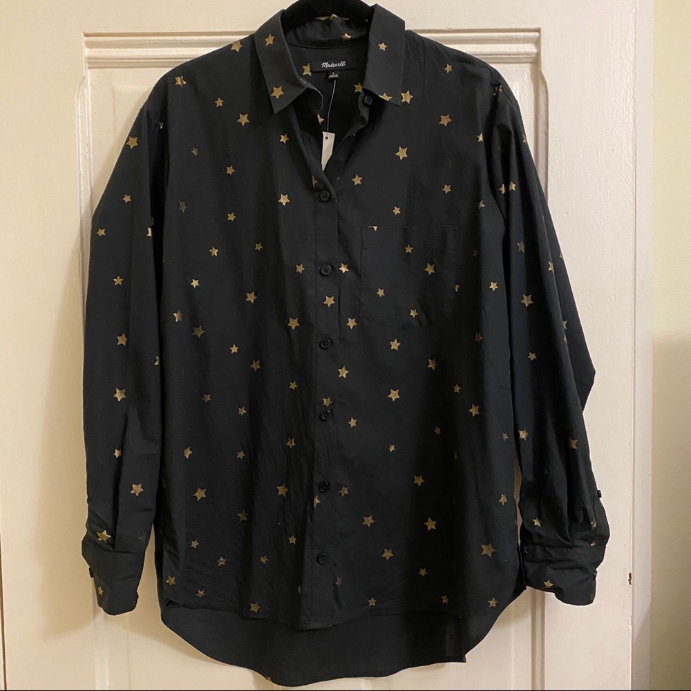 Madewell Black Button Up with Gold Printed Stars